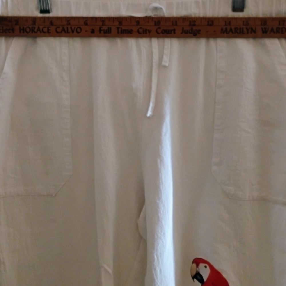 White Beach Pants with Parrot Print - Picture 4 of 4